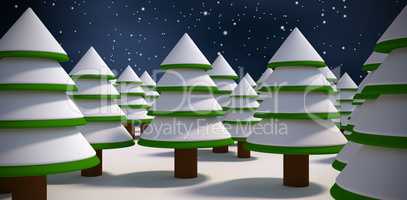 Composite image of trees on snow field