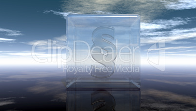 paragraph symbol in glass cube under cloudy sky - 3d rendering
