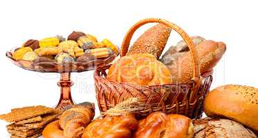 Collection of bread products isolated on white