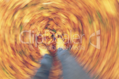 Motion Blur Walking in Autumn Fall Leaves