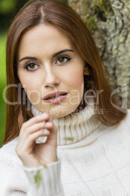 Beautiful Thoughtful Young Woman With Red Hair