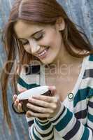 Beautiful Young Woman Girl Drinking Coffee
