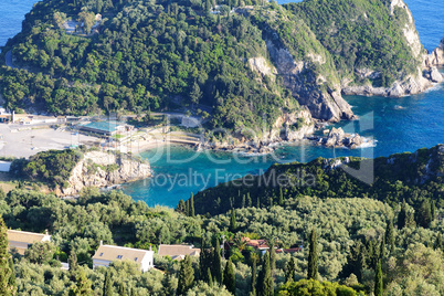 The view on a bay in a heart shape and beach, Corfu, Greece