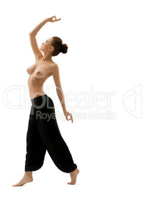 Yoga. Image of topless young woman practising