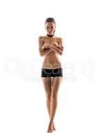 Beautiful nude model posing dressed in loincloth