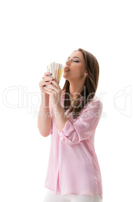 Financial well-being concept. Woman with money