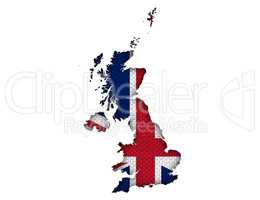 Karte und Fahne von Großbritannien auf Leinen,