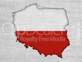 Karte und Fahne von Polen auf altem Leinen