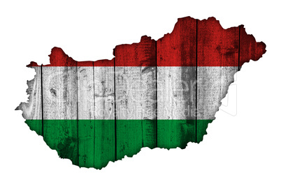 Karte und Fahne von Ungarn auf verwittertem Holz