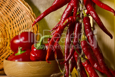 Red chili peppers in a bunch