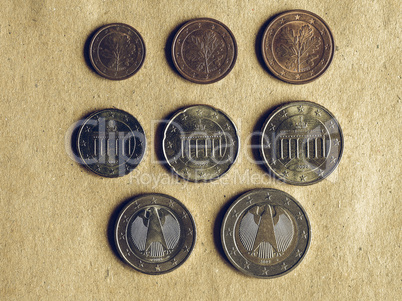 Vintage Euro coins flat lay