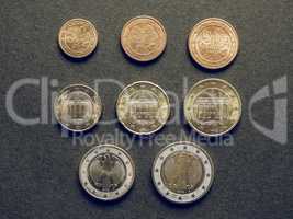 Vintage Euro coins flat lay