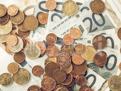 Vintage Euros coins and notes