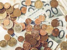 Vintage Euros coins and notes