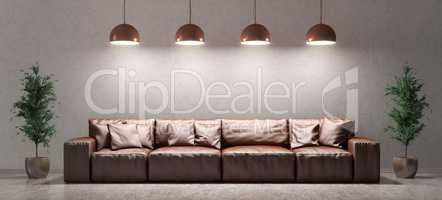 Interior of living room with sofa over concrete wall 3d renderin