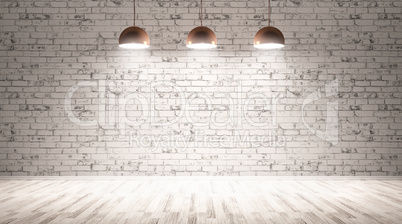 Three lamps over brick wall 3d rendering