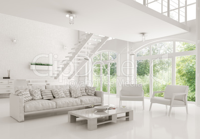 Modern white living room interior 3d rendering