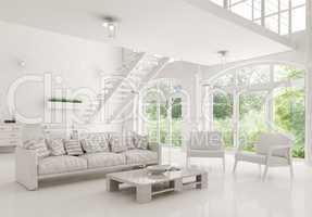 Modern white living room interior 3d rendering