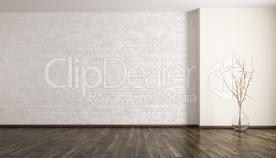 Room with brick wall and glass vase 3d rendering