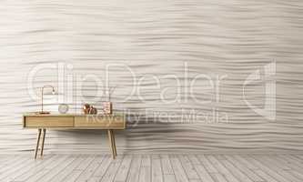 Interior with wooden side table 3d render