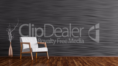 Interior of living room with white armchair 3d rendering