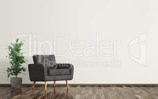 Interior of living room with black armchair 3d rendering