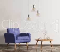 Interior with armchair and coffee table 3d rendering