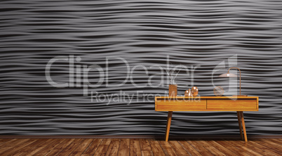 Interior with wooden side table 3d render