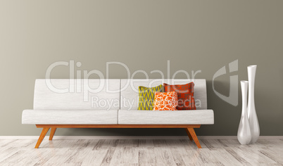 Modern interior of living room with white sofa 3d render