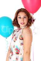 Young woman with two balloons.