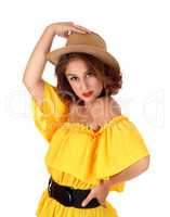Portrait of woman with cowboy hat.