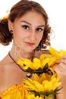 Beautiful woman with sunflowers.