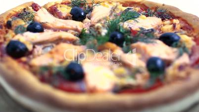 Pizza close up with a change of focus