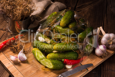 Salt cucumbers briefly stored