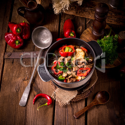 Goulash with colored vegetables