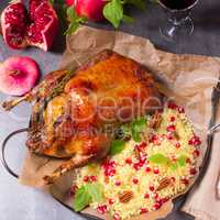 Duck with millet and pomegranate