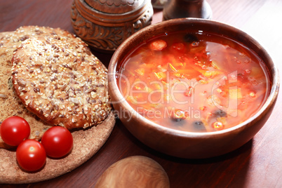 Wooden Bowl With Soup