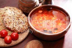Wooden Bowl With Soup