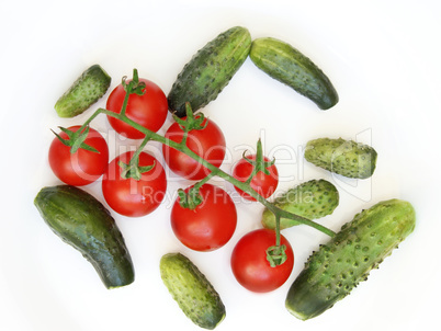 cucumbers and tomatoes isolated on the white
