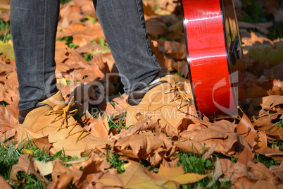 Walk through autumn leaves