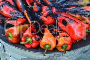 Red peppers roasting