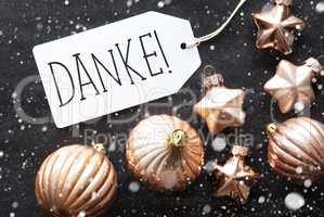 Bronze Christmas Balls, Snowflakes, Danke Means Thank You