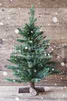 Vertical Christmas Tree, Aged Wooden Background, Snowflakes