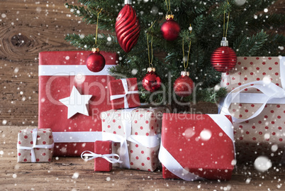 Christmas Tree With Gifts And Balls, Snowflakes