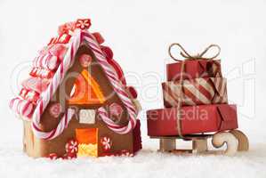 Gingerbread House, White Background, Sled With Gifts