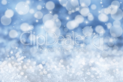 Blue Christmas Background With Snow, Bokeh And Stars