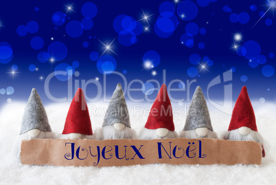 Gnomes, Blue Bokeh, Stars, Joyeux Noel Means Merry Christmas