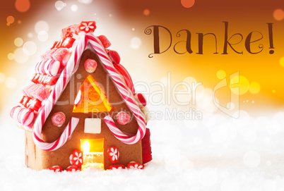 Gingerbread House, Golden Background, Danke Means Thank You