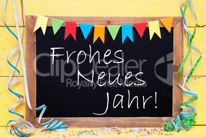 Chalkboard With Party Decoration, Text Neues Jahr Means New Year
