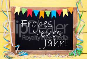 Chalkboard With Party Decoration, Text Neues Jahr Means New Year